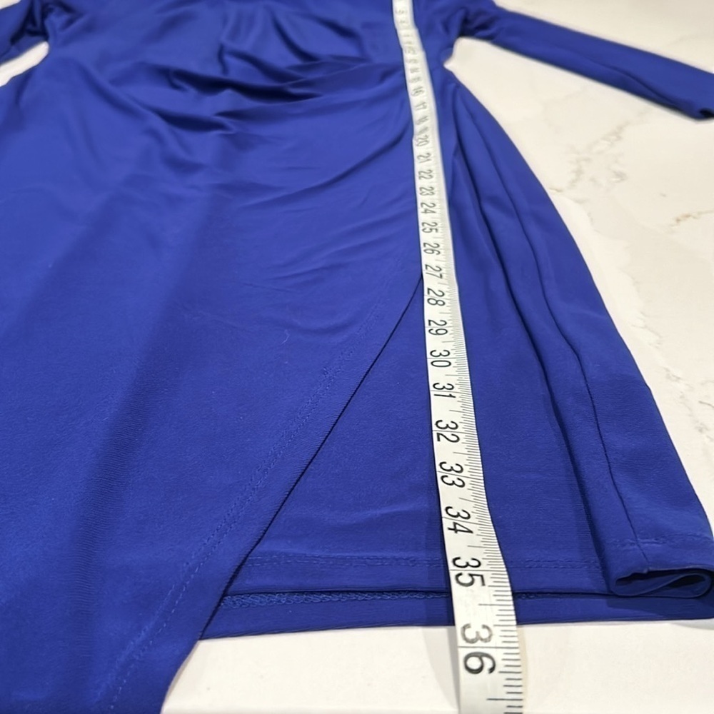 Lauren by Ralph Lauren Faux Wrap Midi Ruching Blue Round Neck 3/4 Sleeves Size 4 - Picture 7 of 13
